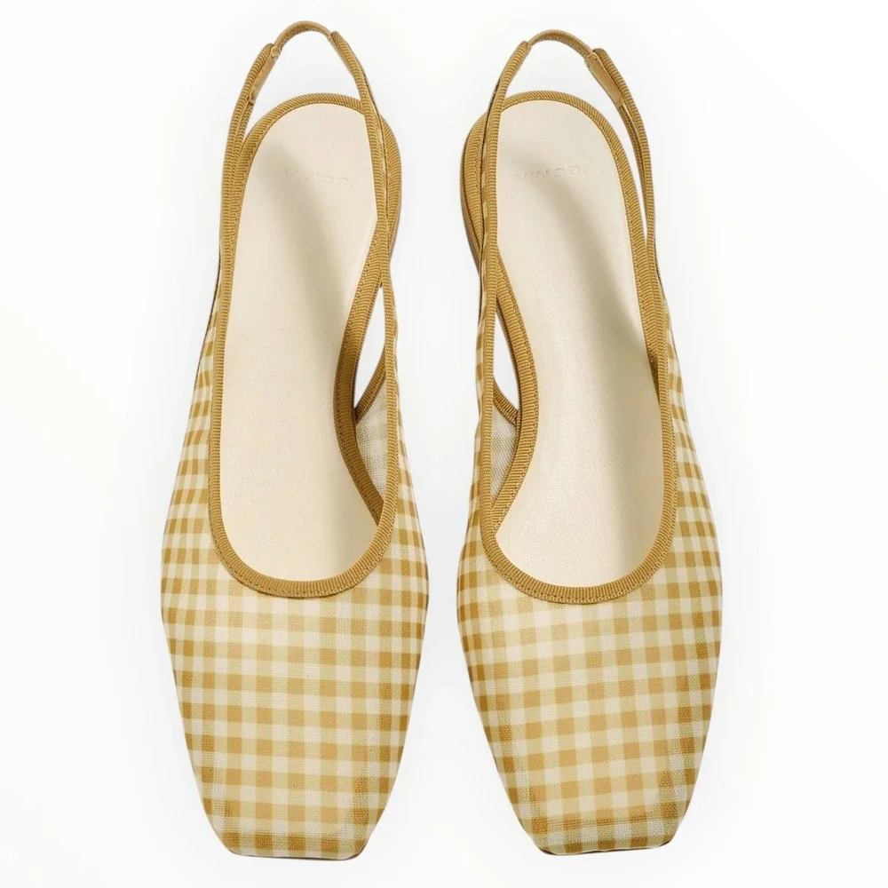 Vince Daphne II Gingham Mesh Slingback Flats Desert San Square Toe US 10 EU41 - Picture 1 of 12